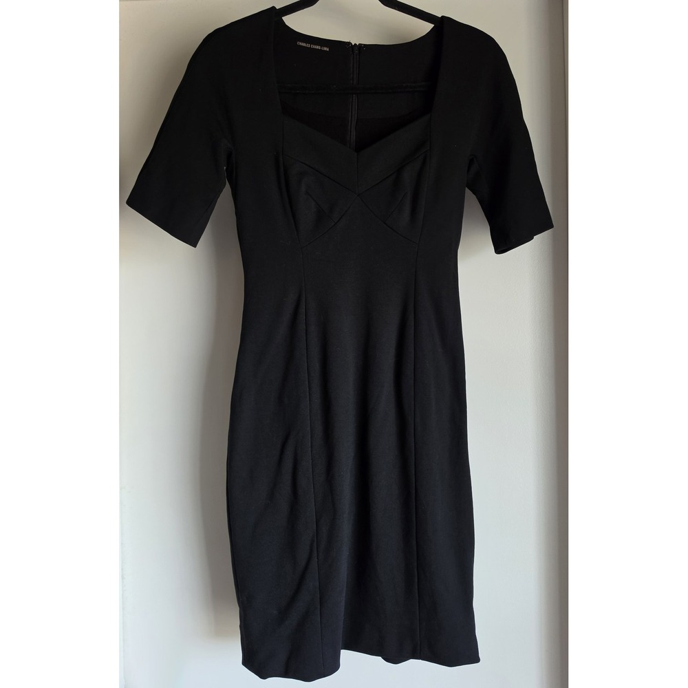 Charles Chang-Lima Black Dress Short Sleeve Sweetheart Gown Classic LBD Designer